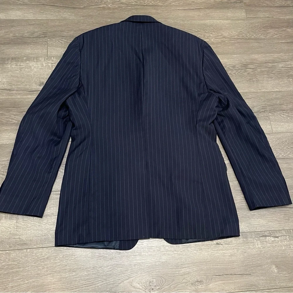 Lauren Ralph Lauren Blazer Sport Coat Navy Blue Pinstriped 2 Button Sz 44 L